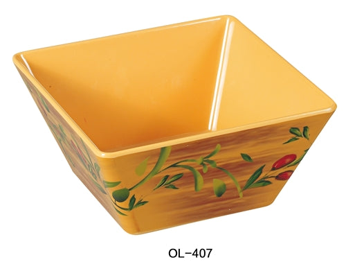Yanco OL-4107 Olive 7.25" Square Bowl, 2 qt Capacity, 3.125" Height, Melamine, Pack of 48