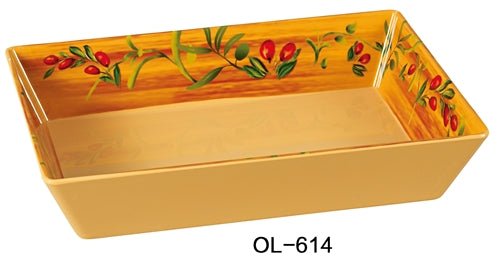 Yanco OL - 614 Olive Rectangular Deep Plate, 13.75" Length, 10" Width, 2.5" Height, Melamine, Pack of 12
