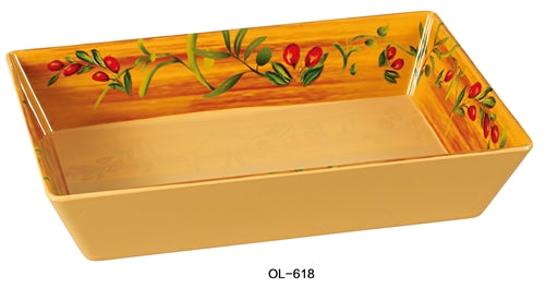 Yanco OL-618 Olive Rectangular Deep Plate, 17.75" Length, 11.75" Width, 2.5" Height,   Melamine, Pack of 6