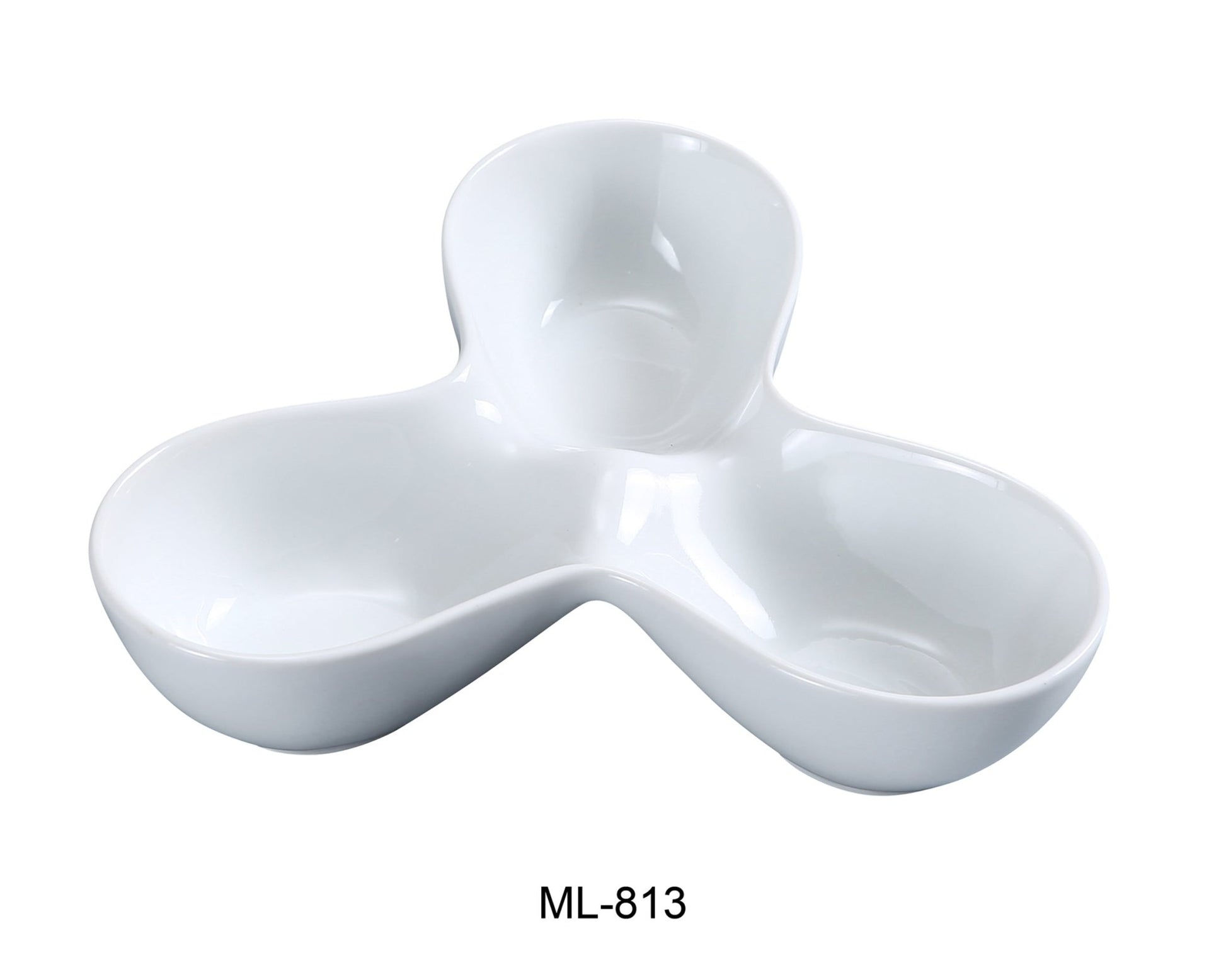 Yanco ML - 813 Three Divided Bowl, 4 Oz/Well, 8"‚ Length, 6"‚ Width, China, Super White, Pack of 24