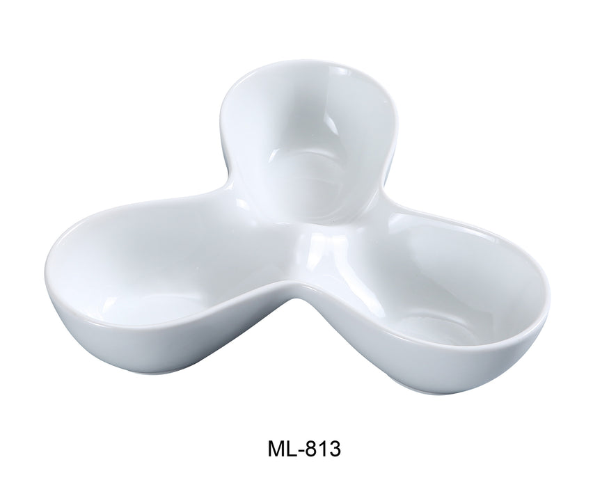 Yanco ML-813 Three Divided Bowl, 4 Oz/Well, 8″ Length, 6″ Width, China, Super White, Pack of 24