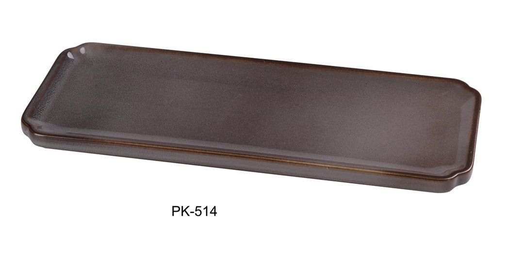 Yanco PK - 514 Peacock 14" x 4" x 3/4" Rectangular Sushi Plate, China, Pack of 12