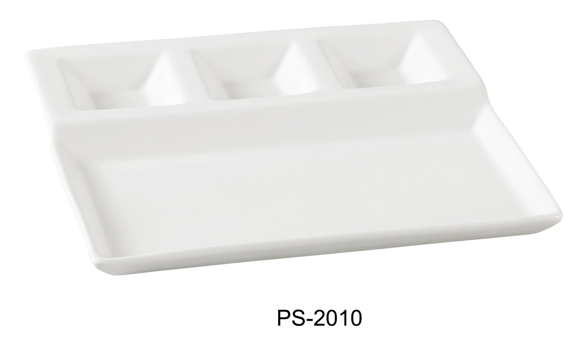 Yanco PS - 2010 Piscataway 10 1/4" x 8 3/4" 4 Compartment Plate, China, Rectangular, White, Pack of 12