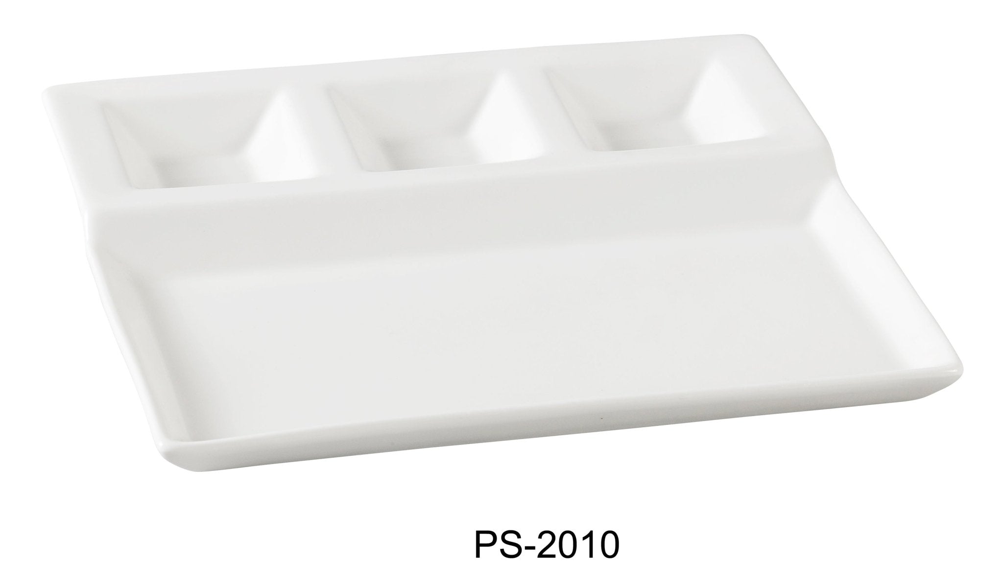Yanco PS - 2010 Piscataway 10 1/4" x 8 3/4" 4 Compartment Plate, China, Rectangular, White, Pack of 12