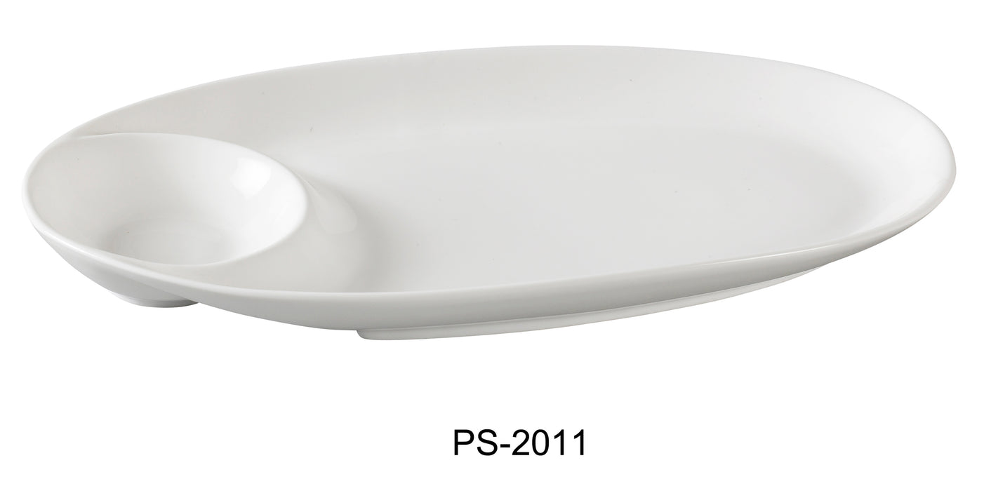 Yanco PS-2011 Piscataway 11" x 5 3/4" Oval Compartment, China, White, Pack of 12