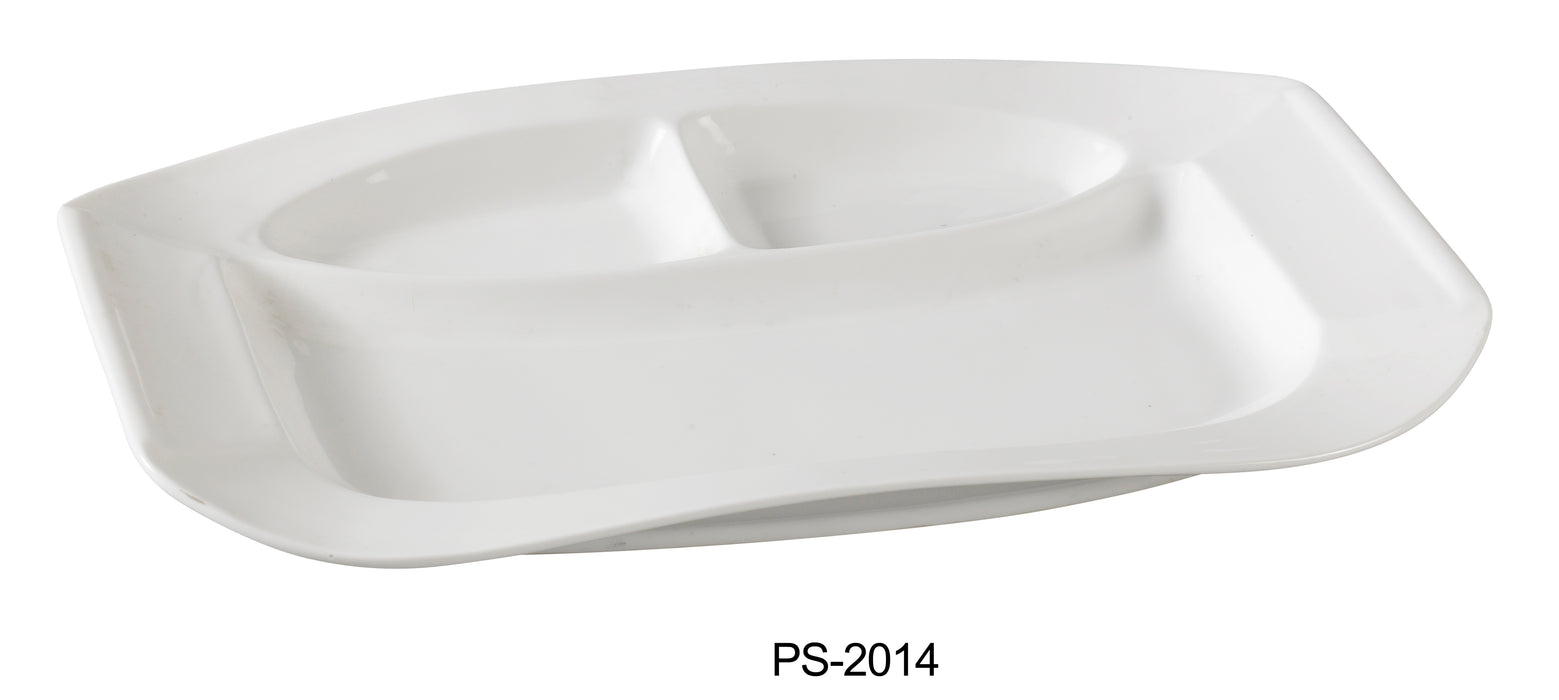 Yanco PS-2014 Piscataway 14 1/2" x 9 1/2" 3-Compartment, China, Rectangular, White, Pack of 12