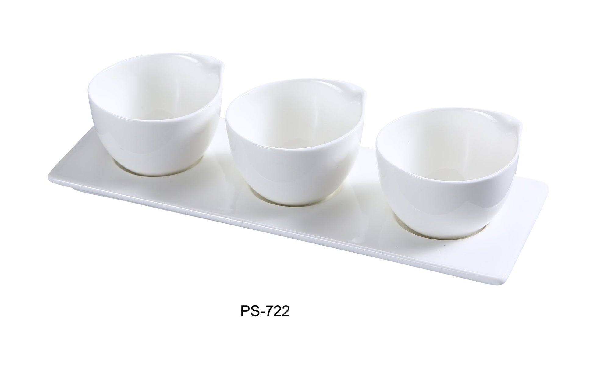 Yanco PS - 722 Piscataway Three 3" Cup with 10 1/2" x 3 1/2" Tray, 4 Oz Each, China, White, Pack of 12 Set