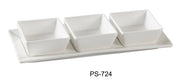 Yanco PS - 724 Piscataway Three 3" Square Bowl with 11" x 4 1/4" Tray, 3 Oz Each, China, White, Pack of 12 Set