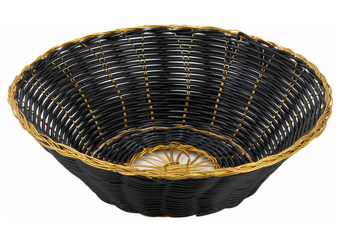 WINCO Round Polypropylene Basket- Black/Gold
