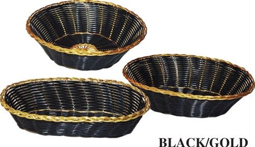 Winco Oblong Cracker Polypropylene Basket - Black/Gold
