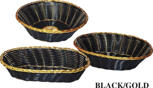 Winco Oblong Cracker Polypropylene Basket- Black/Gold