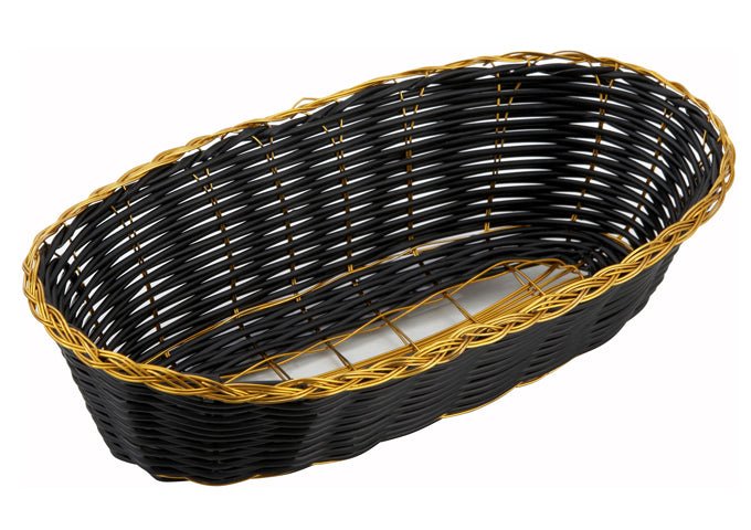 Winco Oblong Cracker Polypropylene Basket - Black/Gold