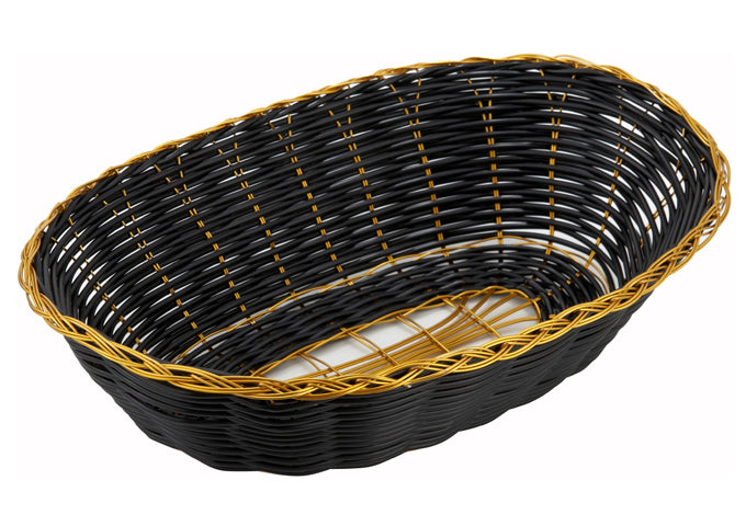 WINCO Oval Poly Woven Basket- Black/Gold