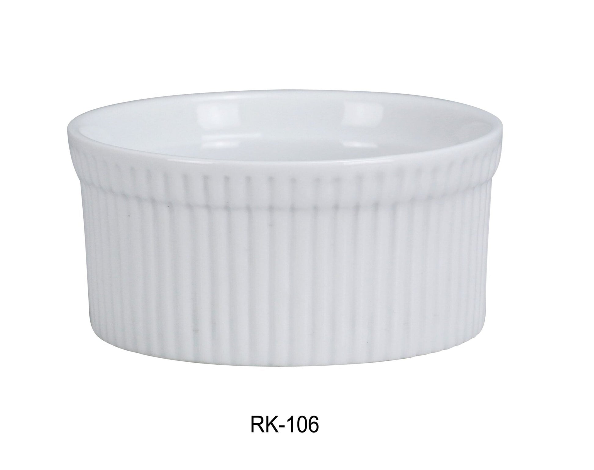 Yanco RK - 106 Ramekin, Fluted, 6 oz Capacity, 3.5"‚ Diameter, 1.75"‚ Height, China, Super White Color, Pack of 36