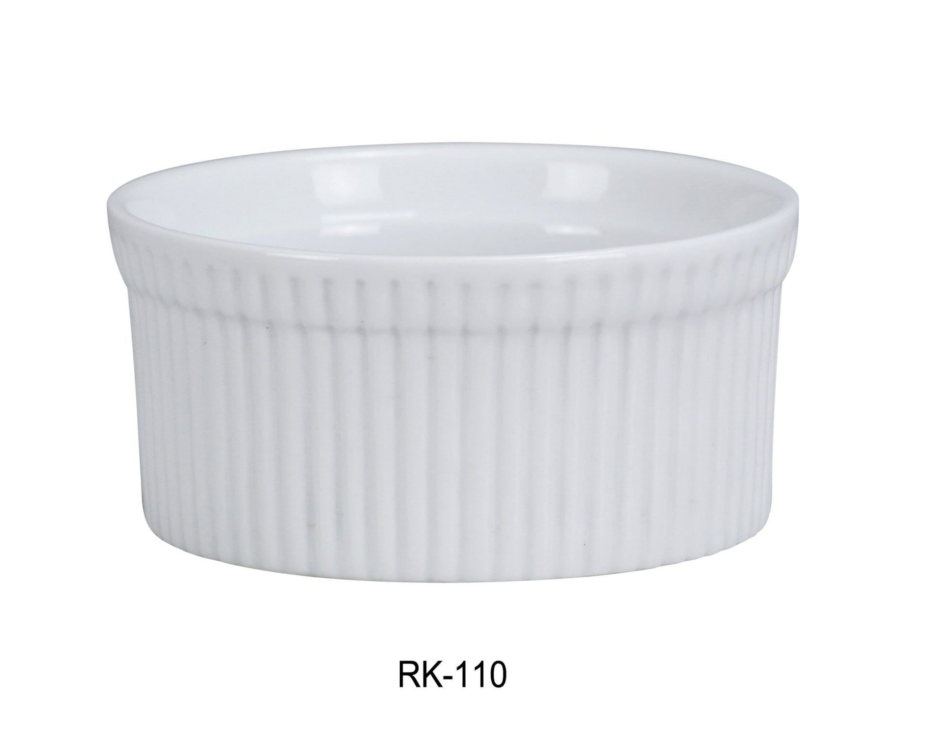 Yanco RK - 110 Ramekin, Fluted, 10 oz Capacity, 4.25"‚ Diameter, 2"‚ Height, China, Super White Color, Pack of 24