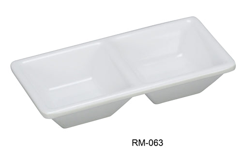 Yanco RM-063 Rome 2-Compartment Dessert Dish, 5.125" Length, 2.5" Width, Melamine, White Color, Pack of 48