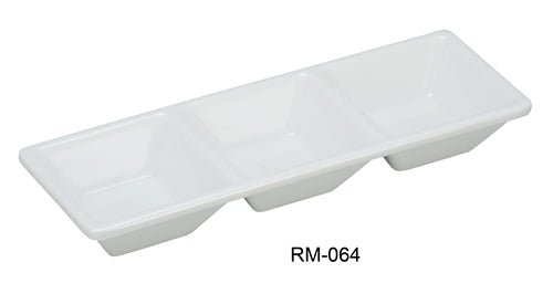 Yanco RM - 064 Rome 3 - Compartment Dessert Dish, 7.5" Length, 2.5" Width, Melamine, White Color, Pack of 48