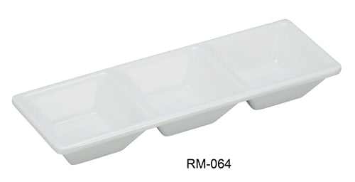 Yanco RM-064 Rome 3-Compartment Dessert Dish, 7.5" Length, 2.5" Width, Melamine, White Color, Pack of 48