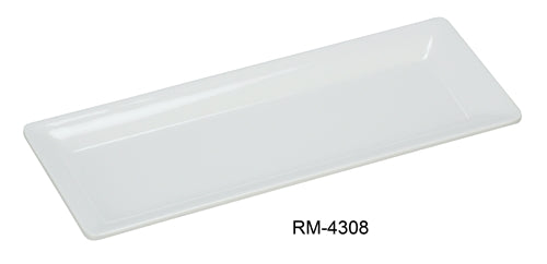 Yanco RM-4308 Rome Rectangular Plate, 9.25" Length, 3.5" Width, Melamine, White Color, Pack of 48