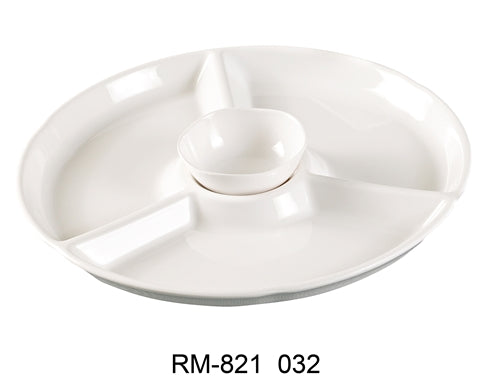 Yanco RM-821 Rome 4-Compartment Plate, Round, 12.25" Diameter, 1" Height, Melamine, White Color, Pack of 12