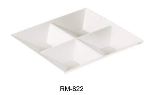 Yanco RM - 822 Rome 4 - Compartment Plate, Square, 11.5" Length, 11.5" Width, 1.5" Height, Melamine, White Color, Pack of 12