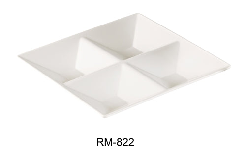 Yanco RM-822 Rome 4-Compartment Plate, Square, 11.5" Length, 11.5" Width, 1.5" Height, Melamine, White Color, Pack of 12