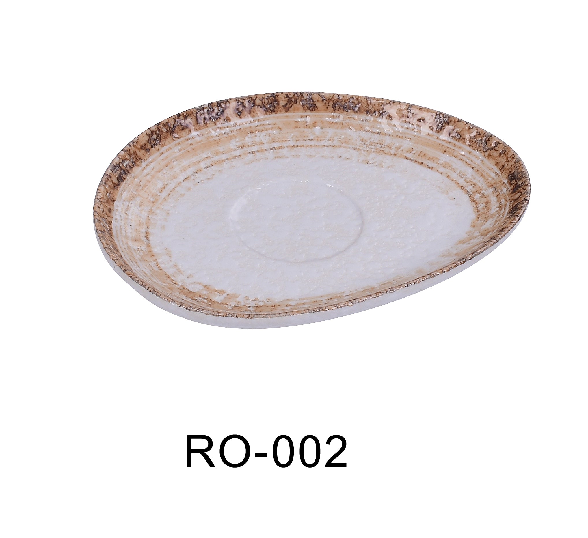 Yanco RO - 002 ROCKEYE 6" x 4 1/2" Saucer, China, Two - Tone, White & Brown, Pack of 36