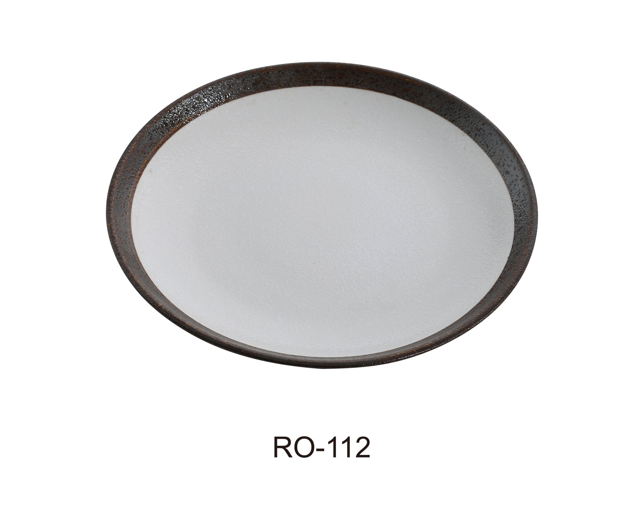 Yanco RO - 112 ROCKEYE 12" x 1 1/8" Round Coupe Plate, China, Two - Tone, White & Brown, Pack of 12