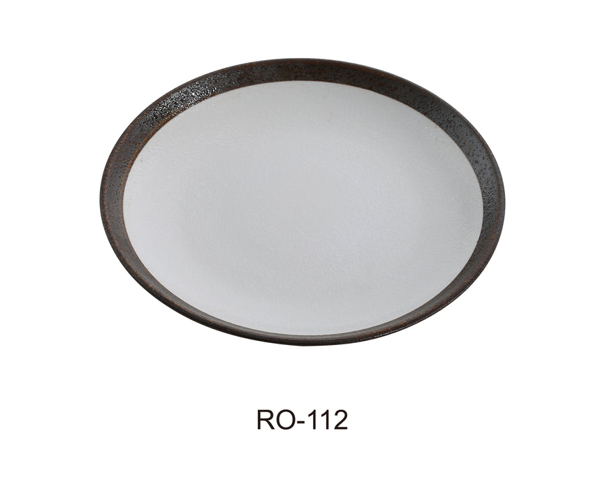 Yanco RO-112 ROCKEYE 12" x 1 1/8" Round Coupe Plate, China, Two-Tone, White & Brown, Pack of 12