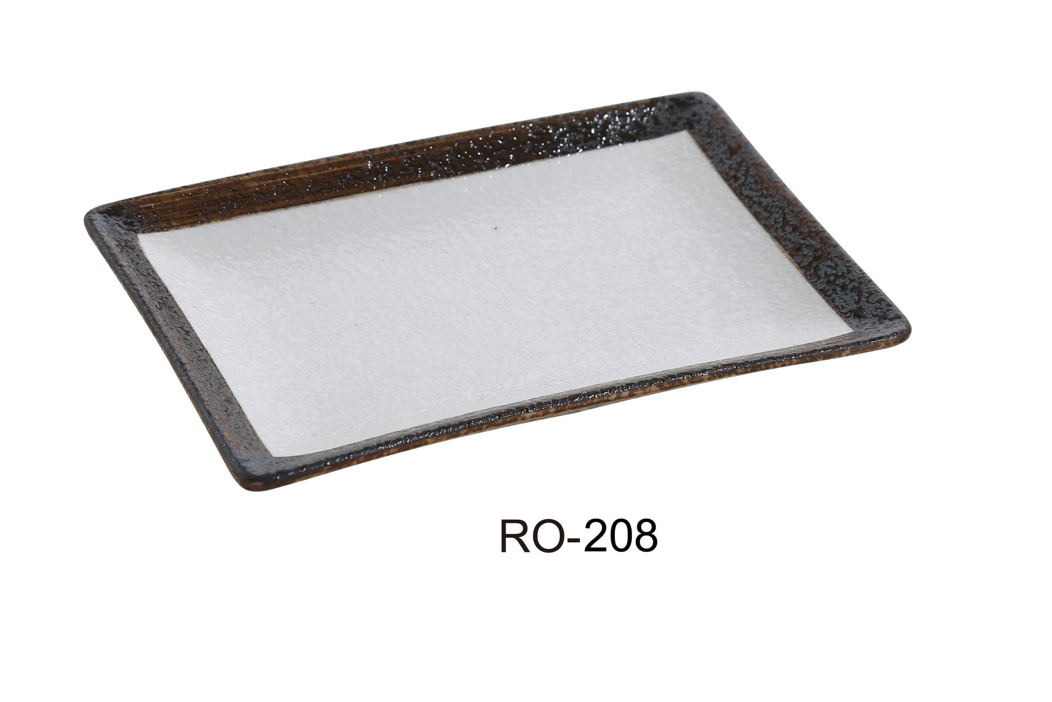 Yanco RO - 208 ROCKEYE 8" x 5 1/2" x 7/8", Rectangular Plate, Two - Tone, China, White & Brown, Pack of 36