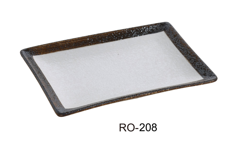 Yanco RO-208 ROCKEYE 8" x 5 1/2" x 7/8", Rectangular Plate, Two-Tone, China, White & Brown, Pack of 36