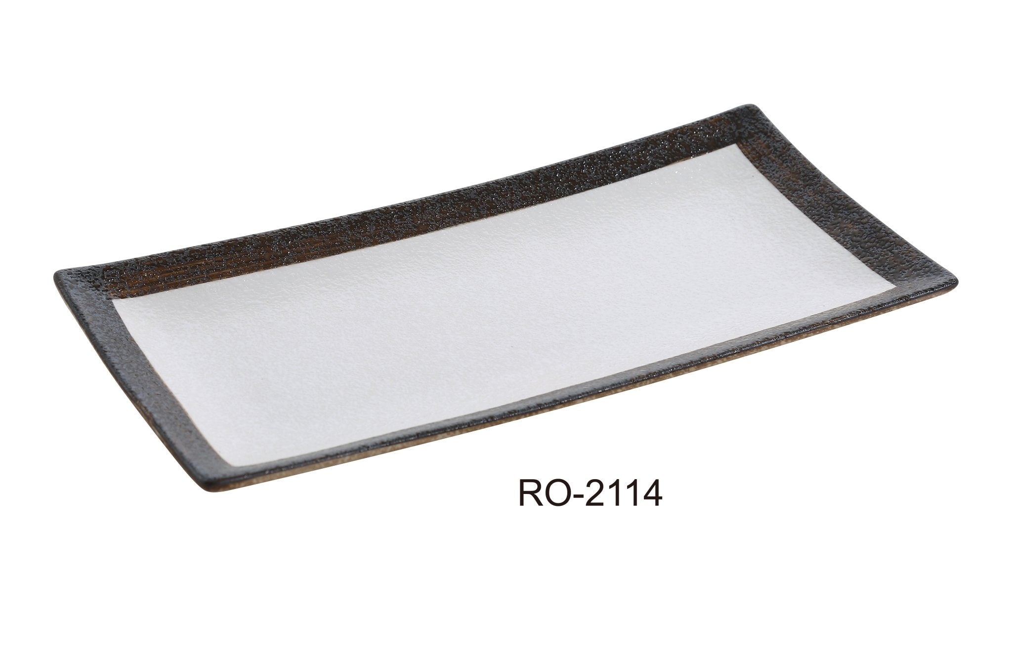 Yanco RO - 2114 ROCKEYE 13 1/2" x 6 1/2" Rectangular Plate, China, Two - Tone, White & Brown, Pack of 12