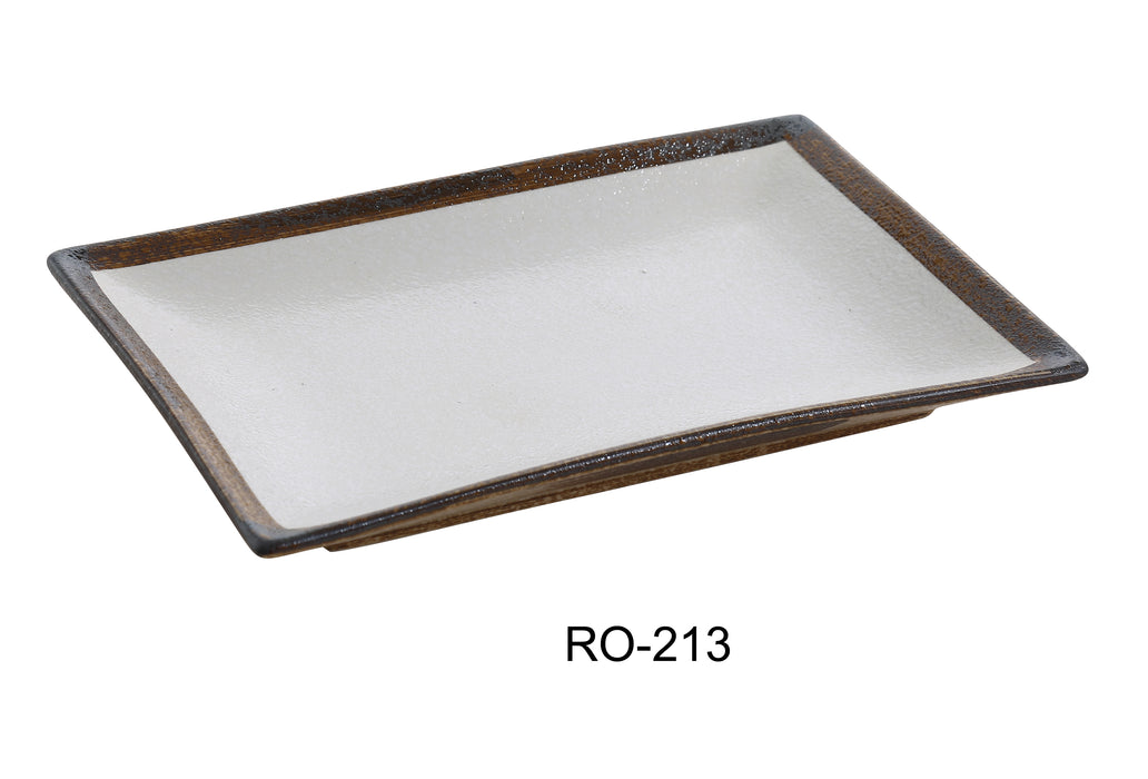 Yanco RO-213 ROCKEYE 12" Length x 8 1/4" Width x 1 1/2" Height, Rectangular Plate, Two-Tone, China, White & Brown, Pack of 12
