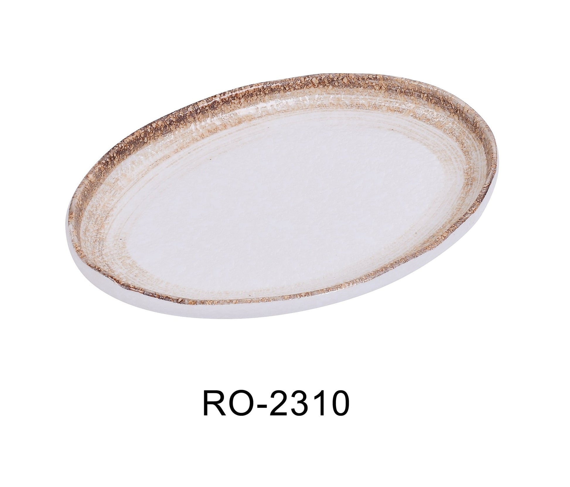Yanco RO - 2310 ROCKEYE - 2 10" x 6 3/4" x 1" Oval Platter, China, White & Brown, Pack of 24