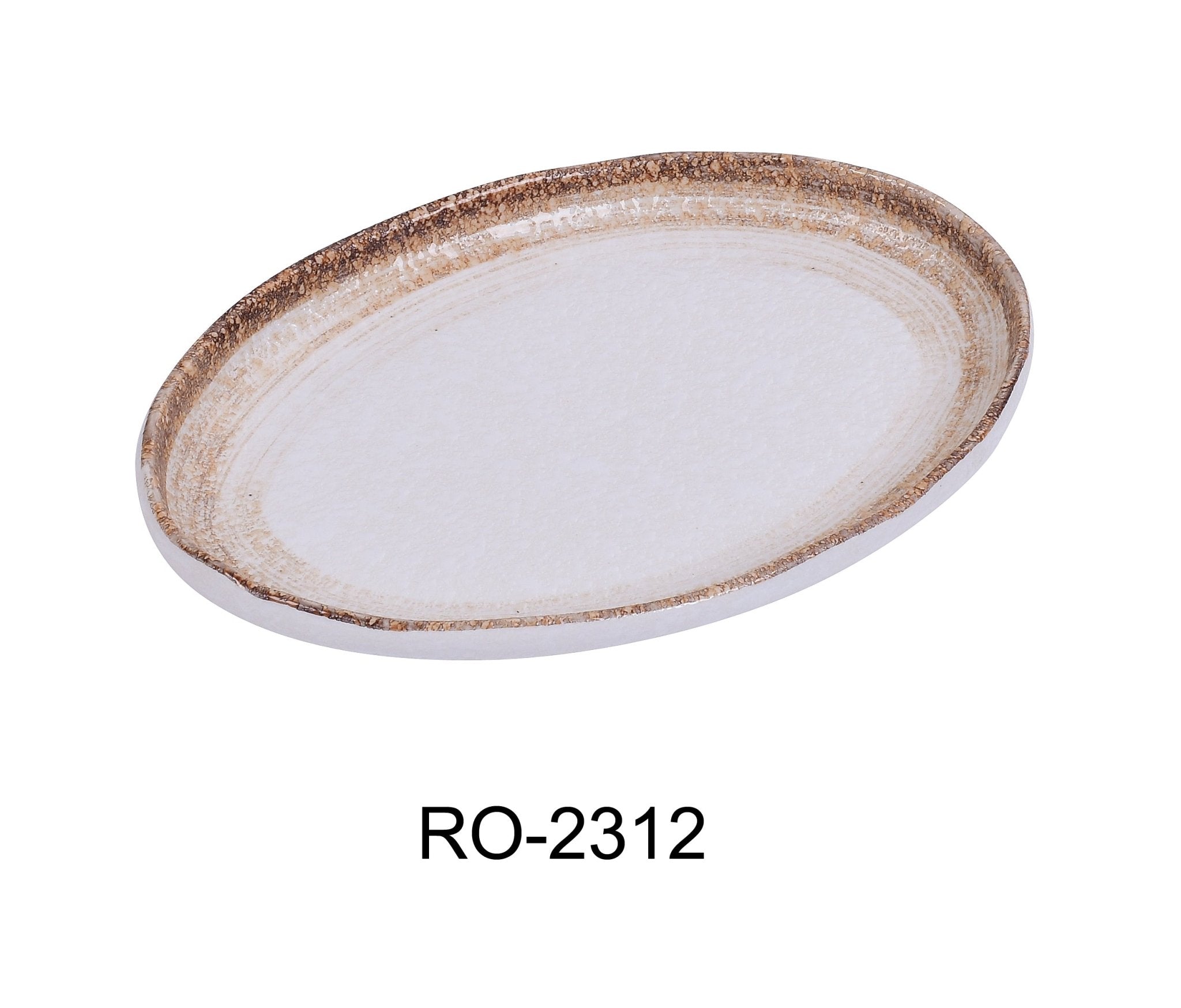 Yanco RO - 2312 ROCKEYE - 2 12" x 8 1/4" x 1 1/4" Oval Platter, China, White & Brown, Pack of 12