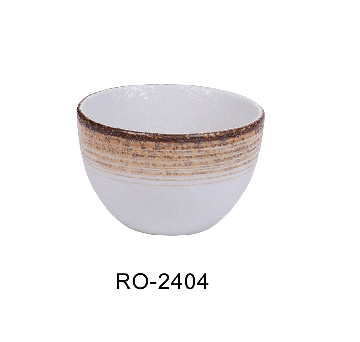 Yanco RO-2404 ROCKEYE-2 4 1/4" x 2 1/2" x 1 1/4" Bouillon Cup, 10 Oz, China, Round, White & Brown, Pack of 36