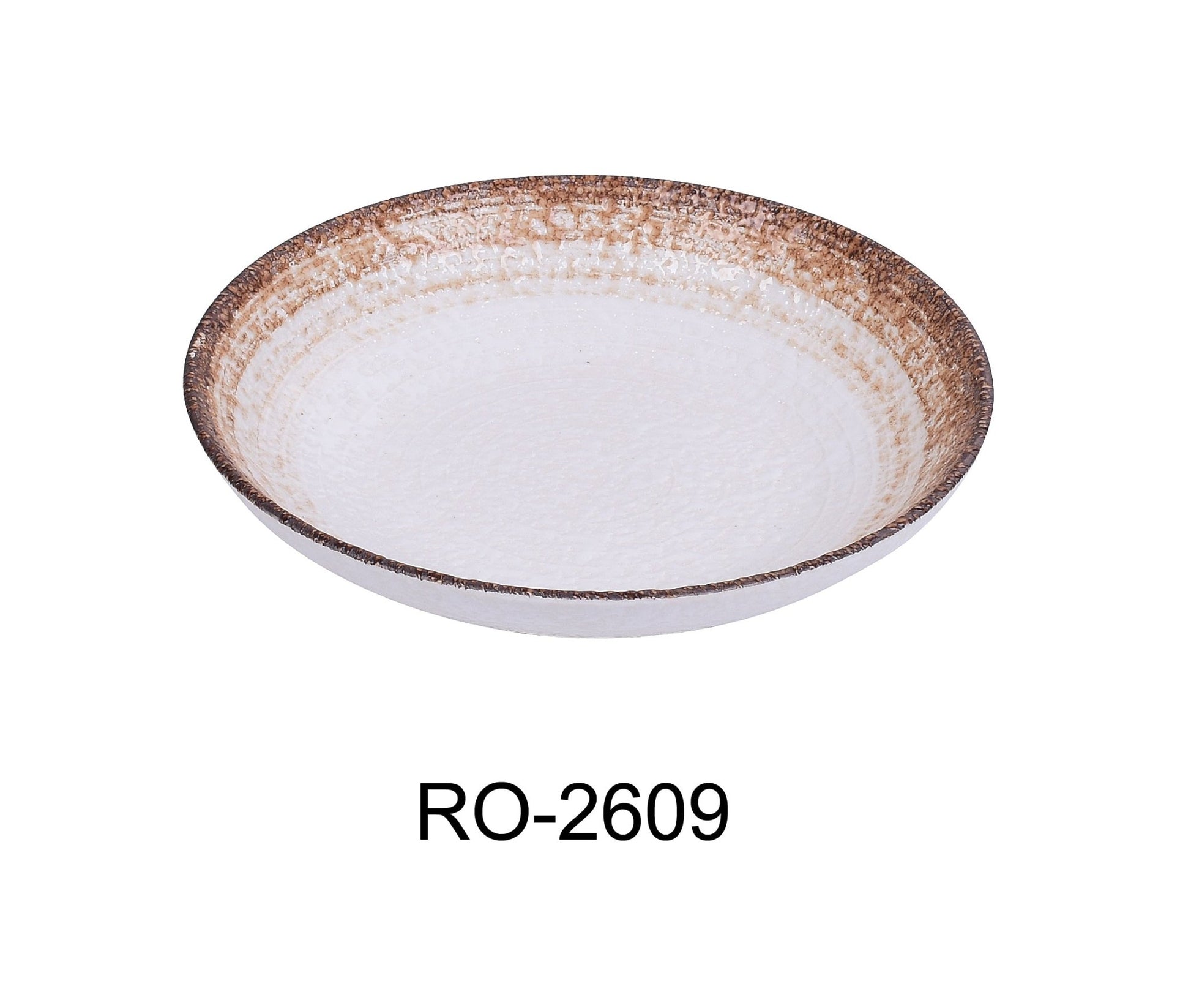 Yanco RO - 2609 ROCKEYE - 2 9" x 1 3/4" Salad/Pasta Bowl, 30 Oz, China, Round, White & Brown, Pack of 12