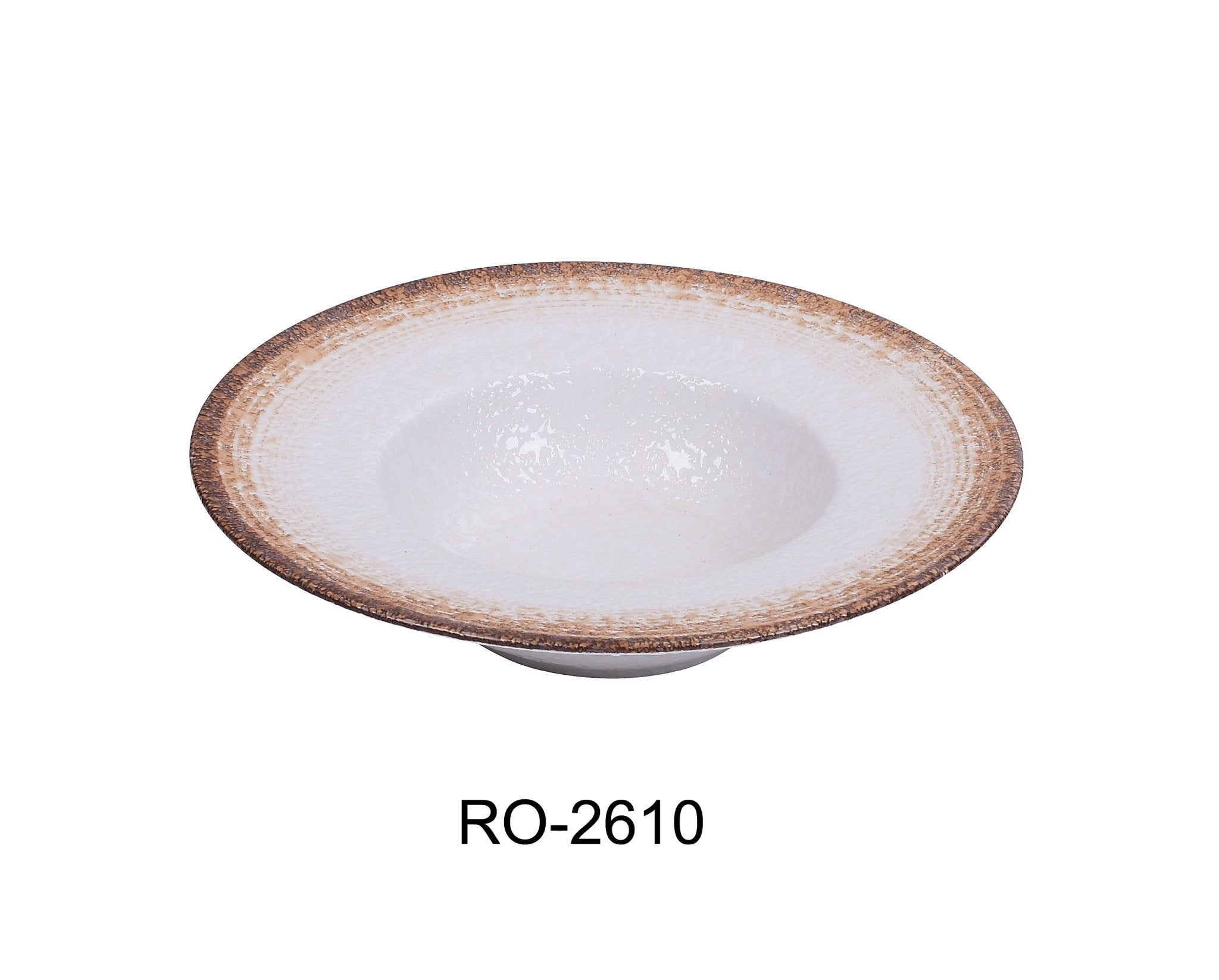 Yanco RO - 2610 ROCKEYE - 2 9 1/4" x 5" x 2" Dessert/Soup Plate, 10 Oz, China, Round, White & Brown, Pack of 12