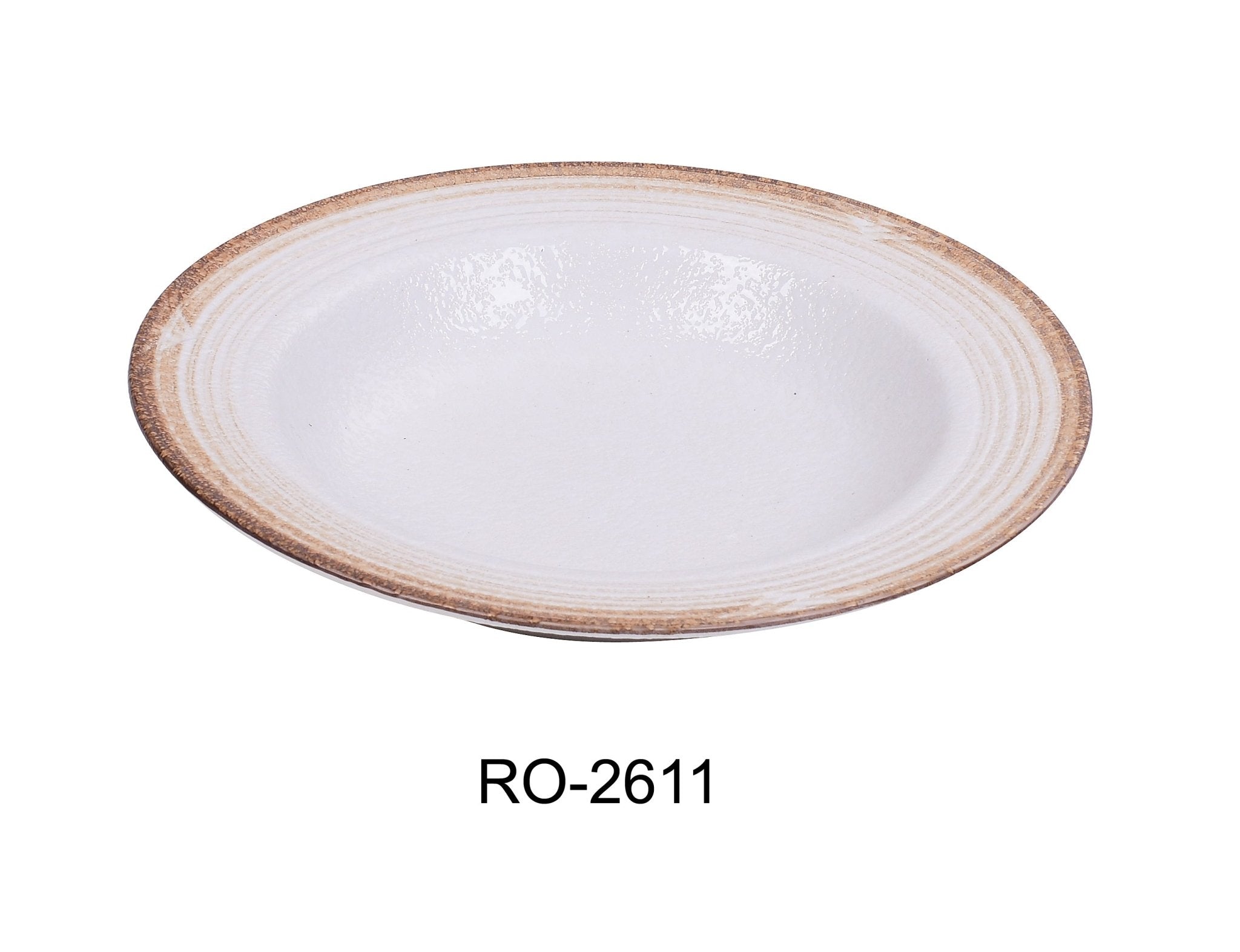 Yanco RO - 2611 ROCKEYE - 2 11" x 8" x 1 3/4" Pasta Bowl, 16 Oz, China, Round, White & Brown, Pack of 12