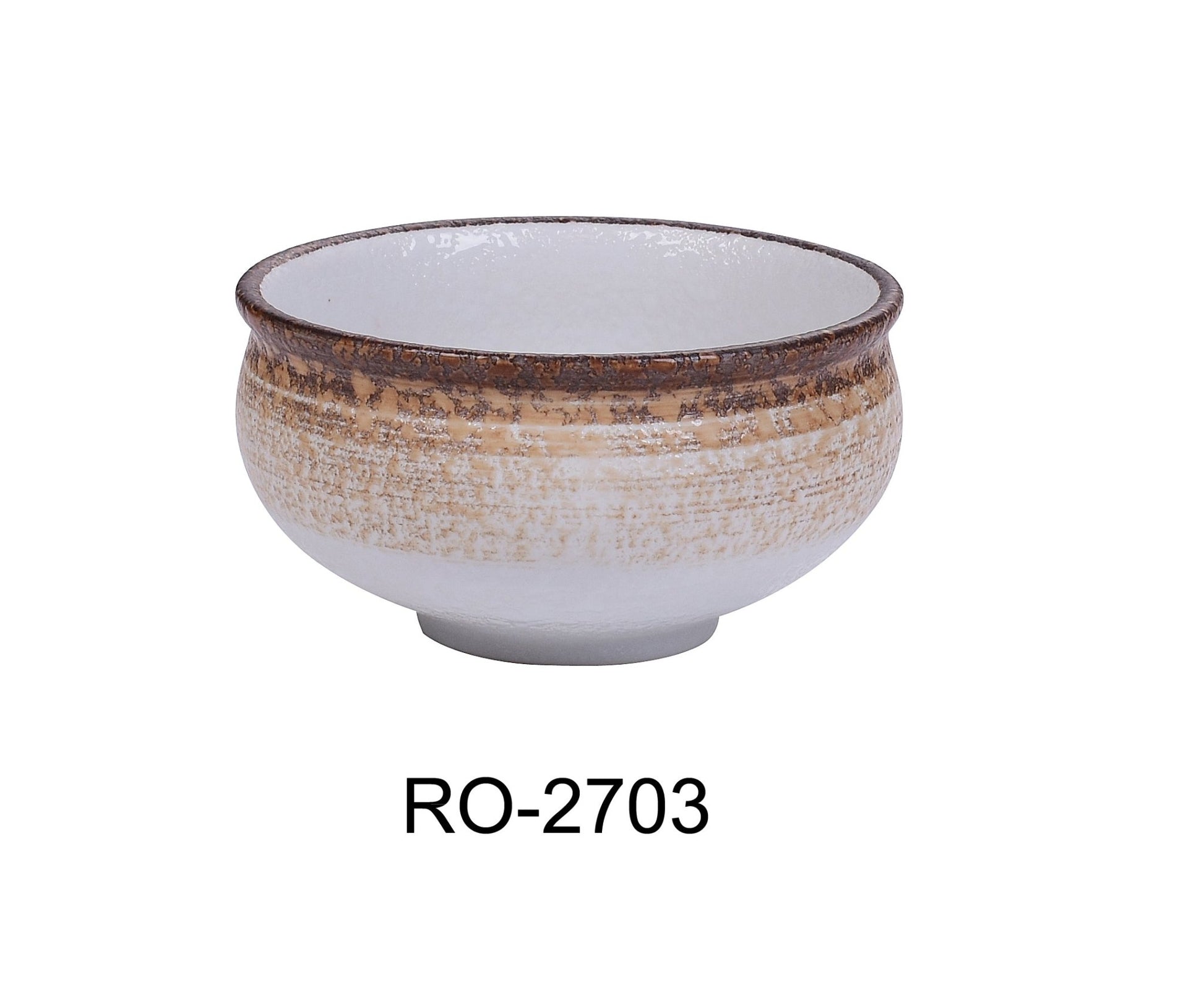 Yanco RO - 2703 ROCKEYE - 2 4 1/2" x 2 1/2" Onion Soup Crack, 10 Oz, China, Round, White & Brown, Pack of 36