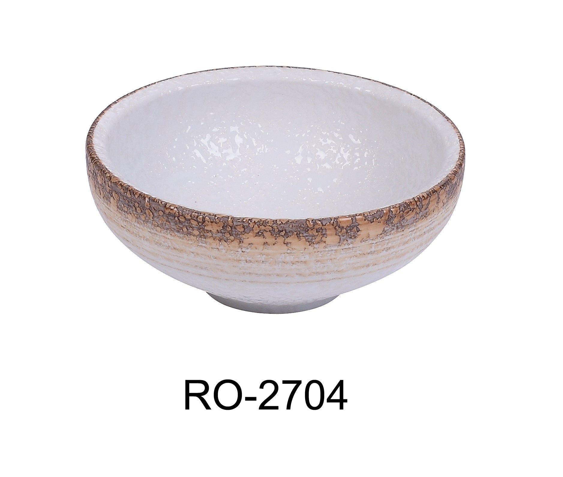 Yanco RO - 2704 ROCKEYE - 2 4 3/4" x 2" Rice Bowl, 7 Oz, China, Round, White & Brown, Pack of 36