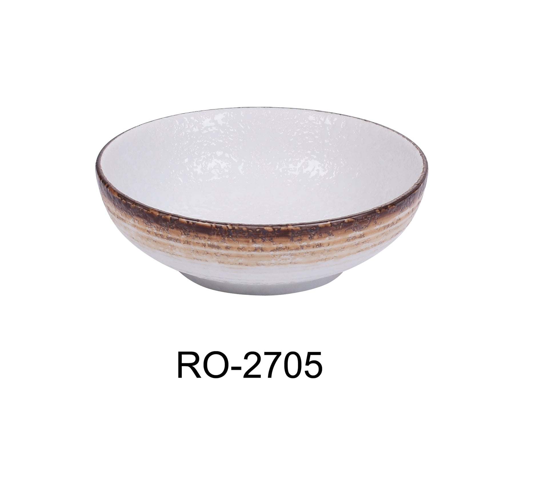 Yanco RO - 2705 ROCKEYE - 2 5" x 1 3/4" Miso Soup Bowl, 8 Oz, China, Round, White & Brown, Pack of 36