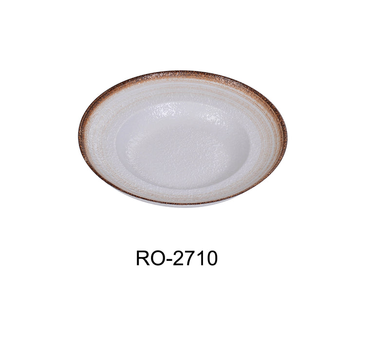 Yanco RO-2710 ROCKEYE-2 10 1/2" x 2" Mediterranean Pasta Bowl, 18 Oz, China, Round, White & Brown, Pack of 12