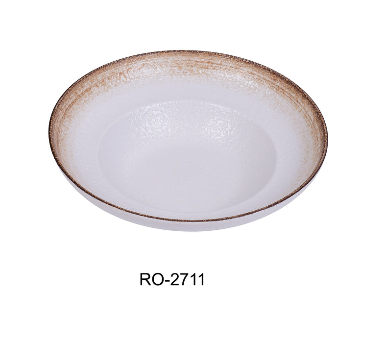 Yanco RO-2711 ROCKEYE-2 11" x 3" Deep Mediterranean Bowl, 32 Oz, China, Round, White & Brown, Pack of 12