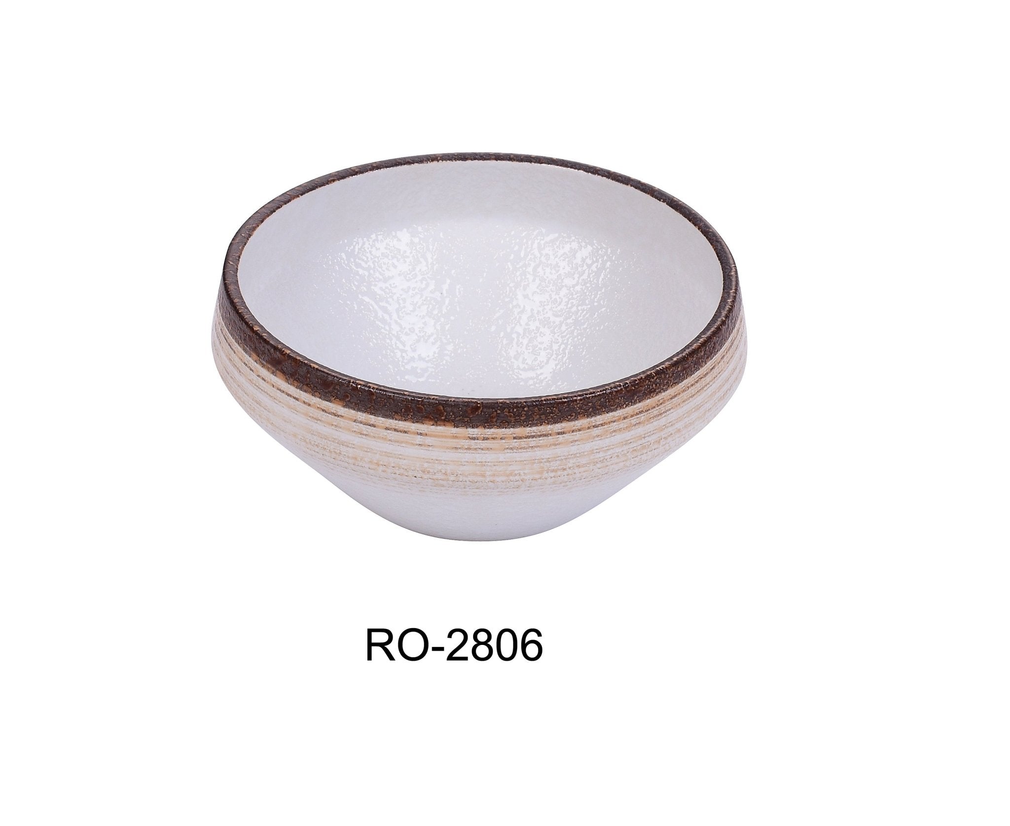 Yanco RO - 2806 ROCKEYE - 2 6 3/4" x 3 1/4" Fashion Bowl, 30 Oz, China, Round, White & Brown, Pack of 12