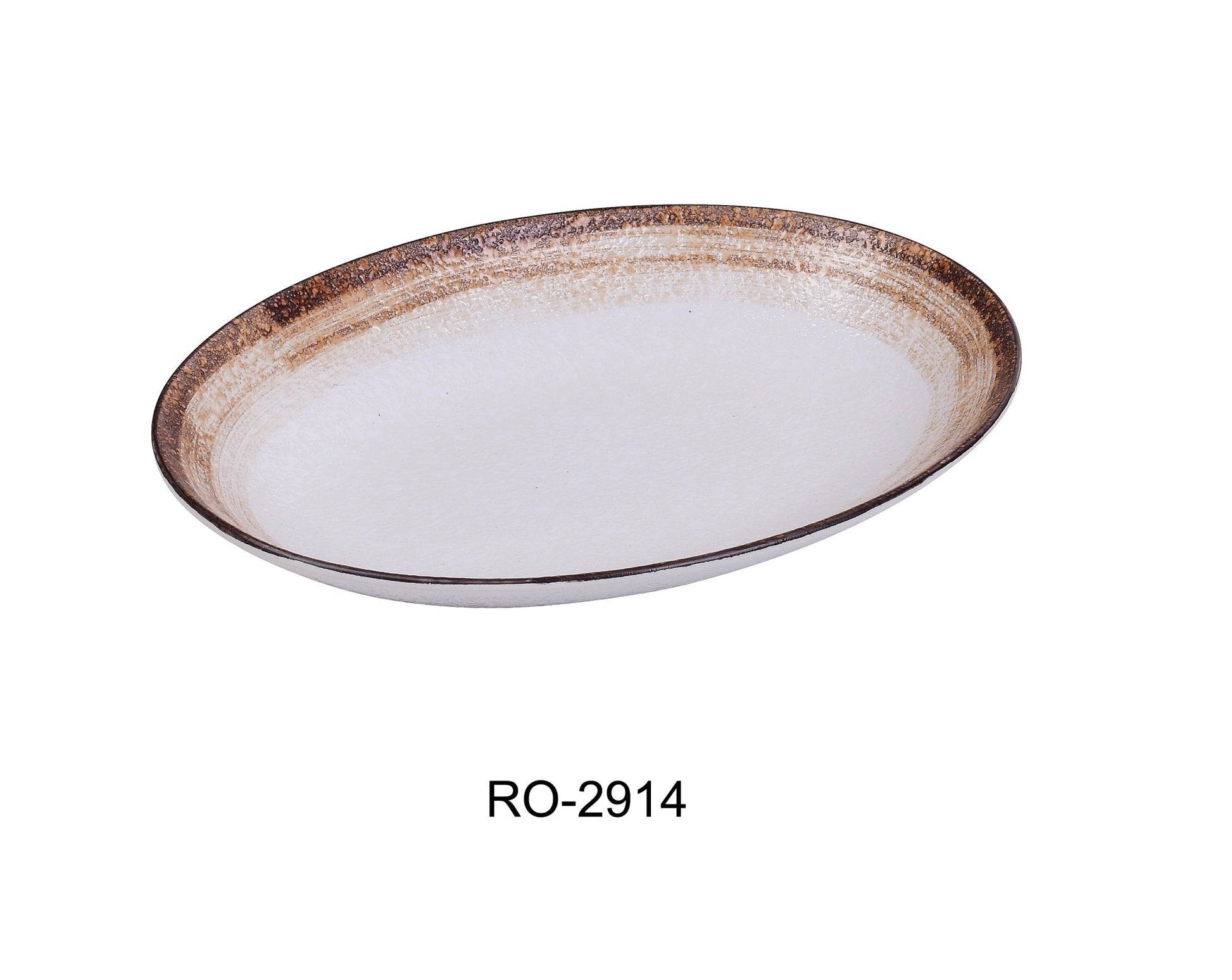 Yanco RO - 2914 ROCKEYE - 2 14" x 10 1/2" x 2" Deep Oval Plate, 36 Oz, China, White & Brown, Pack of 12