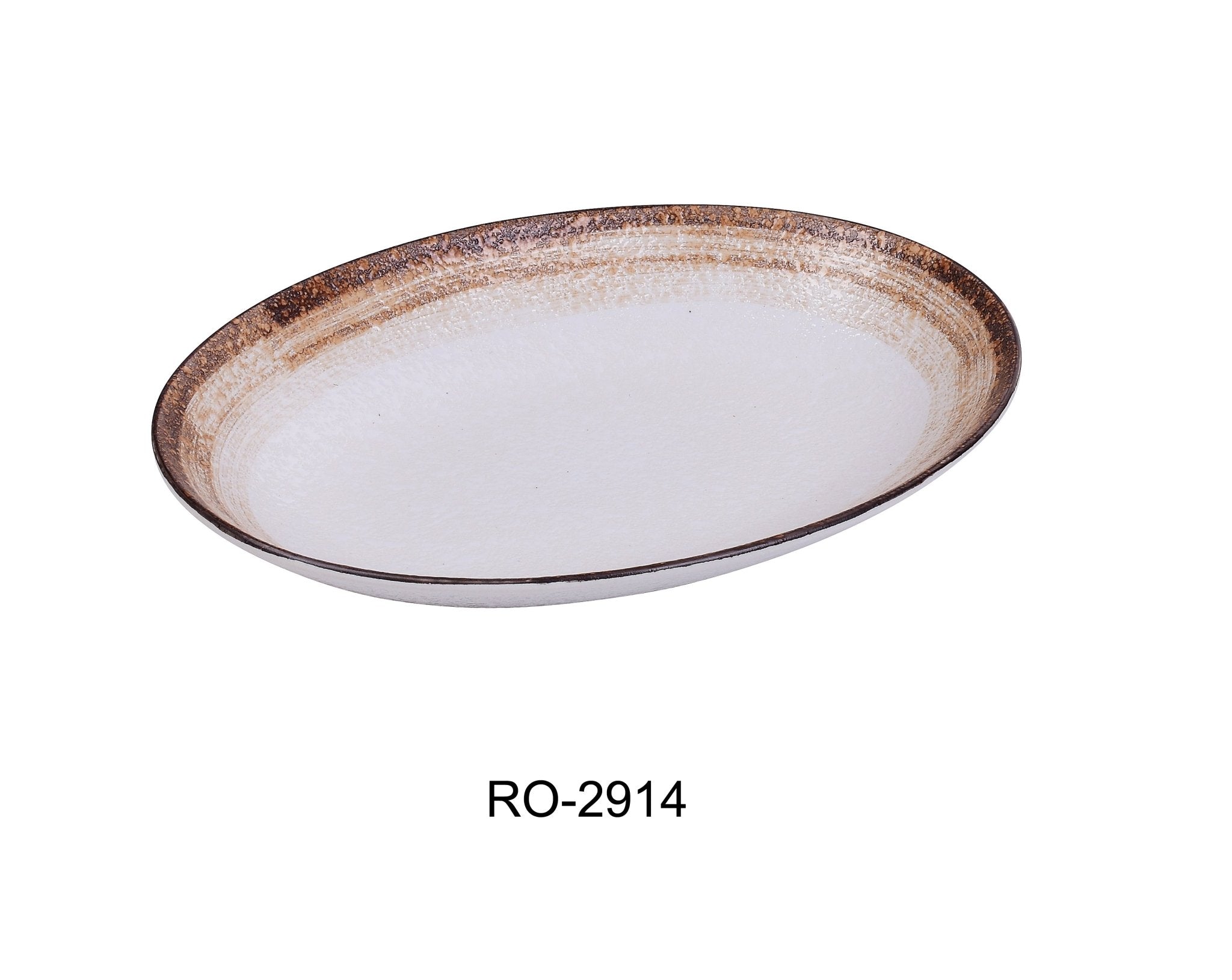 Yanco RO - 2914 ROCKEYE - 2 14" x 10 1/2" x 2" Deep Oval Plate, 36 Oz, China, White & Brown, Pack of 12