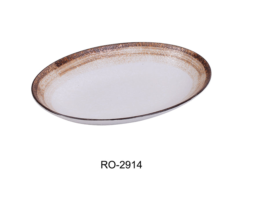 Yanco RO-2914 ROCKEYE-2 14" x 10 1/2" x 2" Deep Oval Plate, 36 Oz, China, White & Brown, Pack of 12