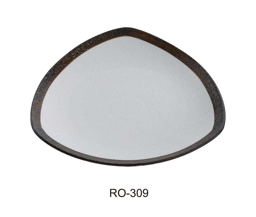 Yanco RO-309 ROCKEYE 10 1/2" x 1 1/2" China, Triangle Plate, White & Brown, Pack of 12