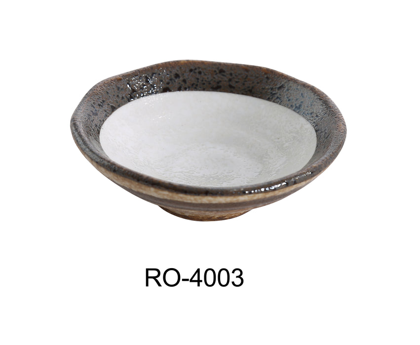 Yanco RO-4003 ROCKEYE 3 1/2" Diameter Round Sauce Dish, 1.5 Oz, China, White & Brown, Pack of 48